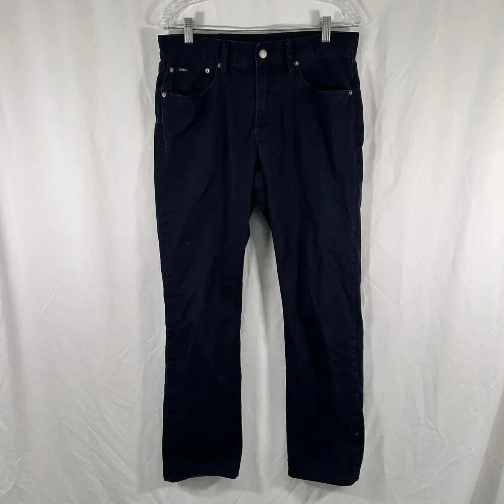 Polo Ralph Lauren Pants Men's 32x32 Blue Chino Pockets Button Zip Cotton Blend